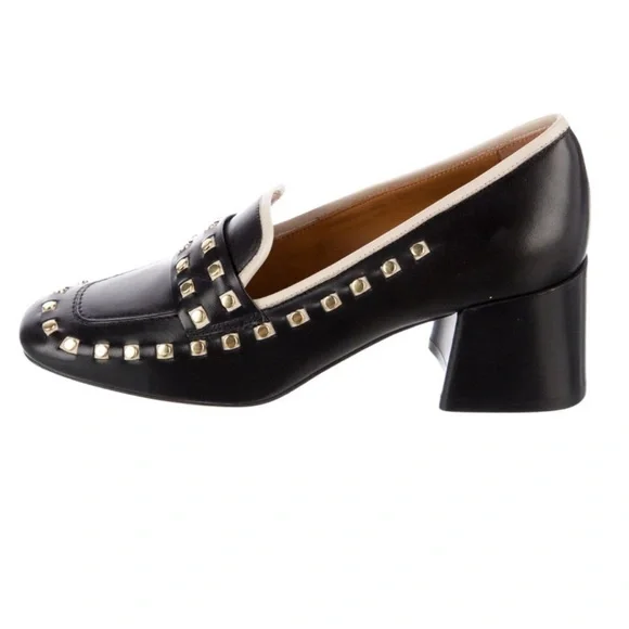 Tory Burch Perfect Black/Dulce De Leche Leather Studded Loafer Heel Size 5 $350 - Picture 3 of 14